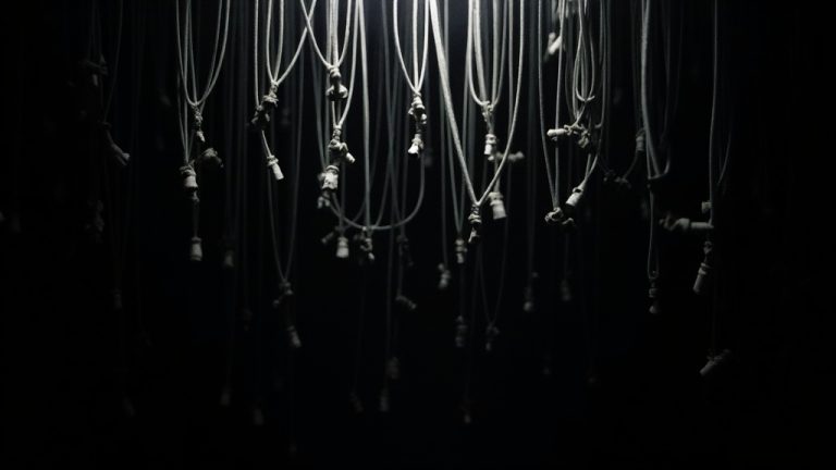 Tangled cables suspended in shadowy light, symbolizing the complexity of remote file security without IT guidance