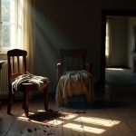 A softly lit, empty room with an unattended chair and scattered personal items, evoking subtle themes of absence and presence in remote work.