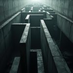 Shadowy maze of concrete corridors and layered passageways suggests the complexity of choosing straightforward file sharing tools for remote work.