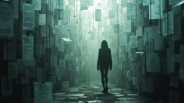 Layered digital textures and human silhouettes suggesting complexity and pathways through cluttered online communication spaces