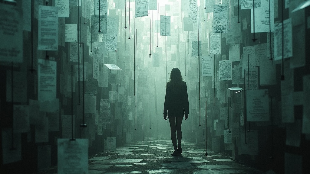 Layered digital textures and human silhouettes suggesting complexity and pathways through cluttered online communication spaces