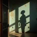 Fragmented silhouette and distorted space representing feelings of isolation in a remote work environment