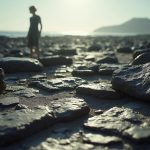 A fragmented, shadowed landscape with sharp and blurred elements evokes the subtle, complex barriers faced by remote teams experiencing isolation.