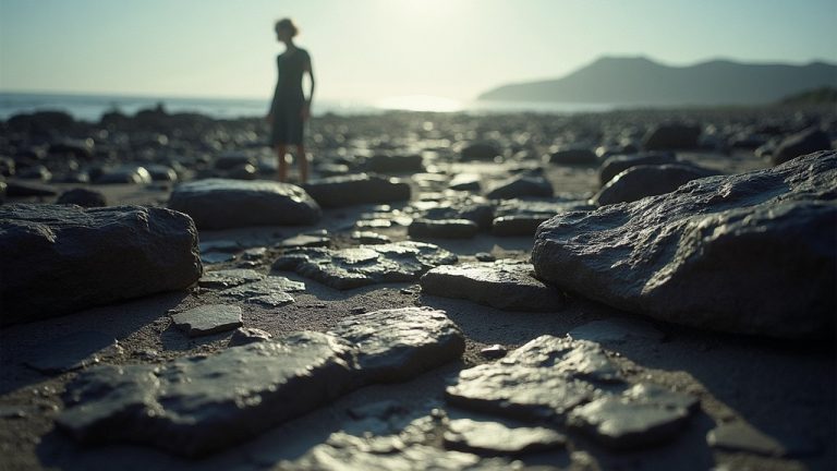 A fragmented, shadowed landscape with sharp and blurred elements evokes the subtle, complex barriers faced by remote teams experiencing isolation.