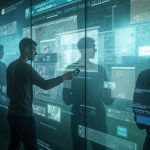 Multiple personal digital devices with overlapping screens and reflections, highlighting the complexity and hidden risks of remote work security.