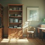 A home office with overlapping walls and blurred furniture, highlighting the struggle to separate work and home environments.