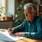 A serene home office scene with a person sketching at a sunlit desk, capturing the quiet comfort and lived-in feel of a personal remote workspace.