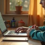 A parent working at a home desk looks thoughtful as a child’s hand gently tugs their sleeve, highlighting the challenge of balancing focus and family needs.