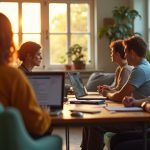 Diverse remote workers focused at their home offices, collaborating in varied lighting that hints at different time zones and schedules.