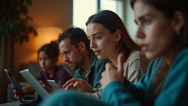 Remote teammates on a lively video call, their faces lit by natural and screen light, revealing candid reactions and varied emotions during a virtual meeting.