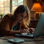 A remote worker in a cozy living room adjusts a tangled home router, highlighting the real-world challenges of home network security during remote work.