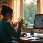 A remote worker pauses thoughtfully at a home office desk in soft afternoon light, reflecting the subtle moments that can signal early signs of burnout.